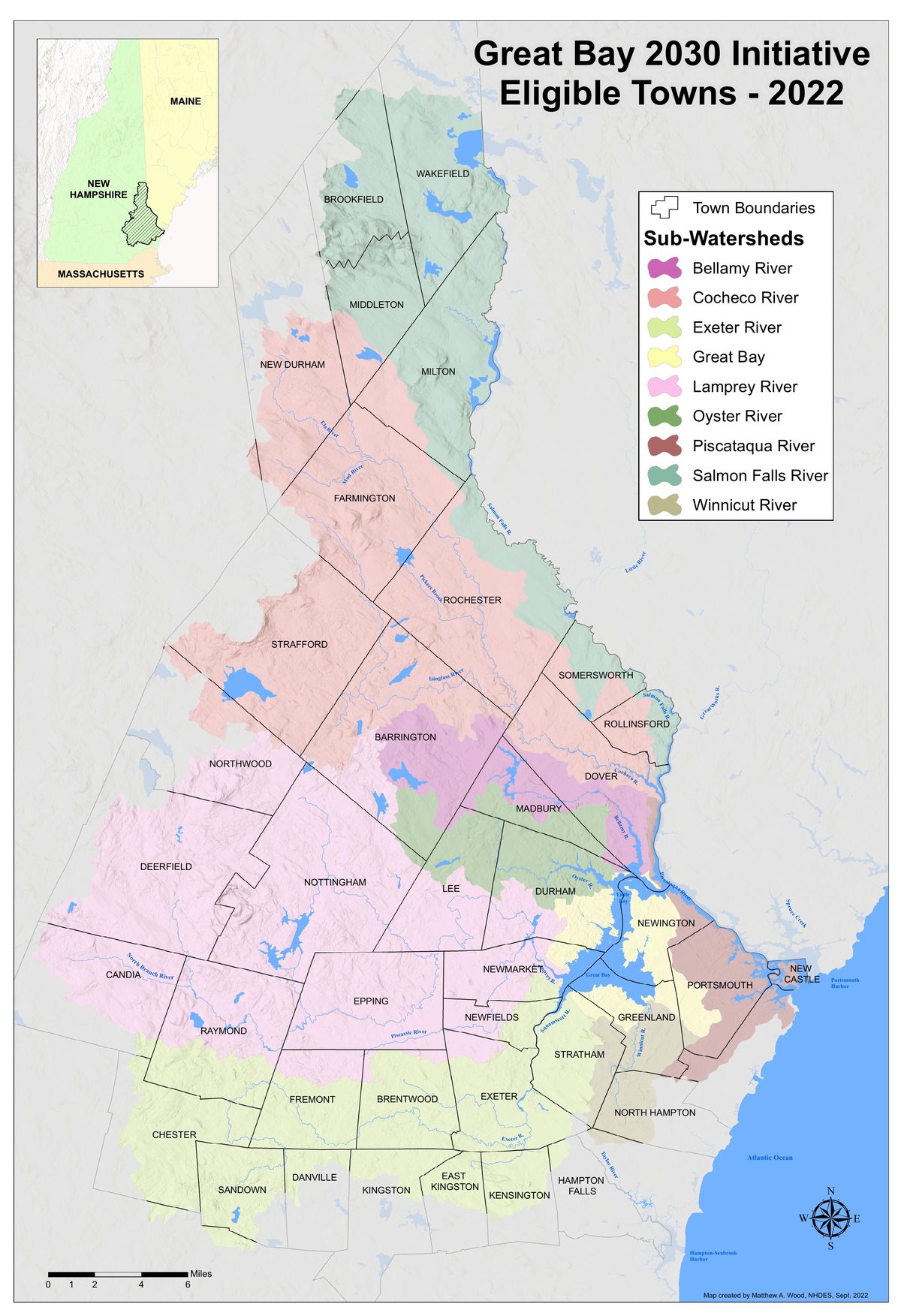 Great Bay 2030 watershed map showing focal areas for restoration